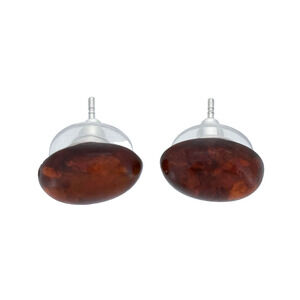 Estate Sterling Silver 925 Oval Amber Stud Earrings